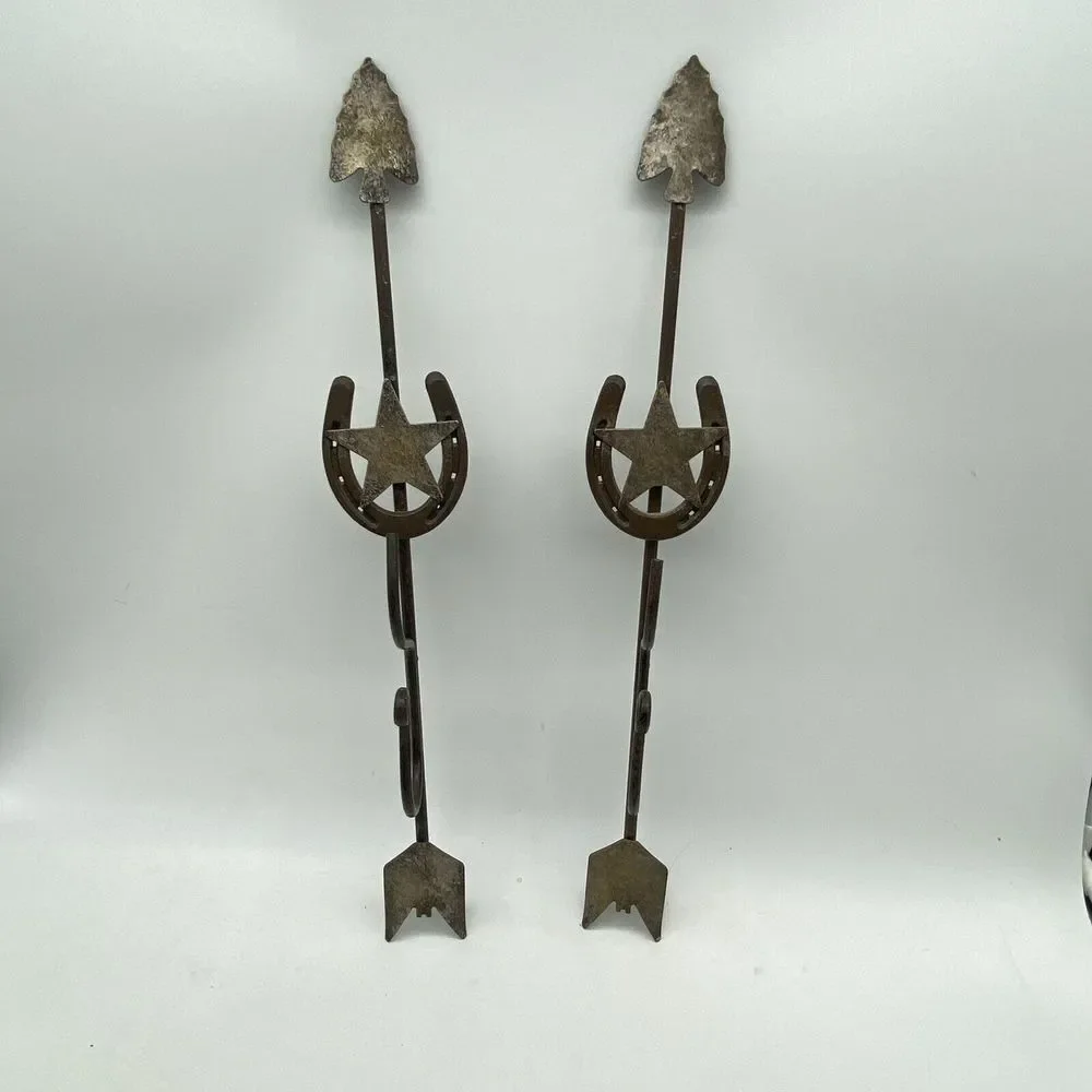 VTG Arrowhead Horseshoe Star Wall Hooks Set 2 Metal Coat Hat Rack‎ Western Ranch